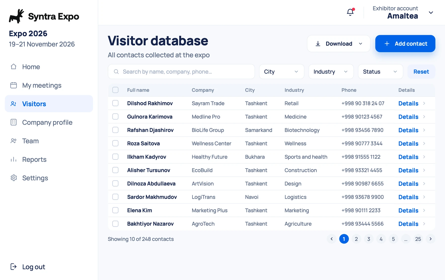 The stand’s visitor base — exported with one button