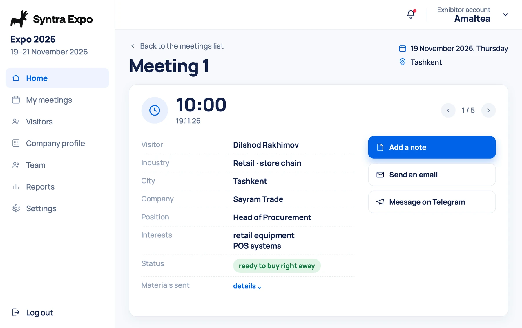 Meeting card: who is coming and what they need